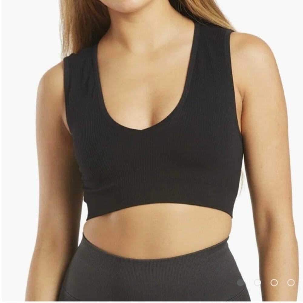 Spiritual Gangster NWT Black Ribbed Metta Plunge Brami XS/S